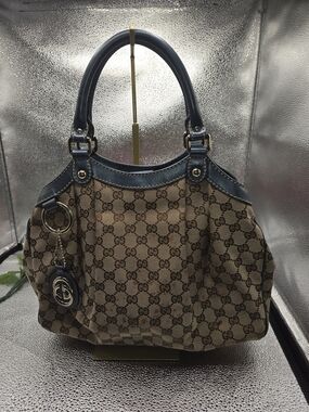 Authentic Gucci GG Canvas Sukey Tote – Blue Leather Trim – AS IS Project